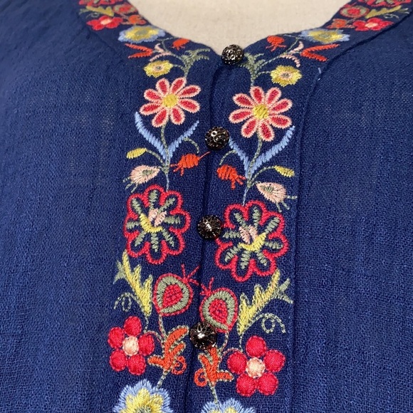 entro medium women’s shirt sleeve blue v neck floral embroidered baby doll dress - Picture 5 of 15